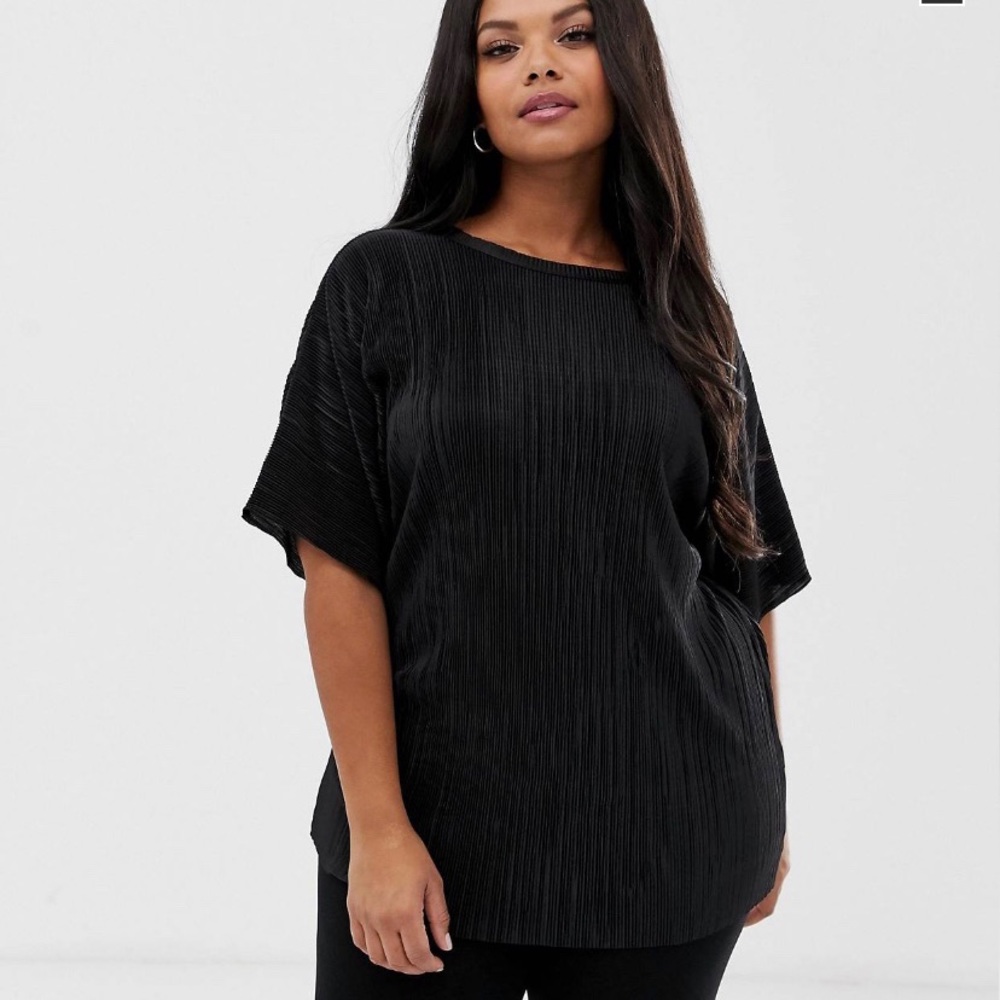 Plus-Size Black ASOS Curve Plisse T-Shirt